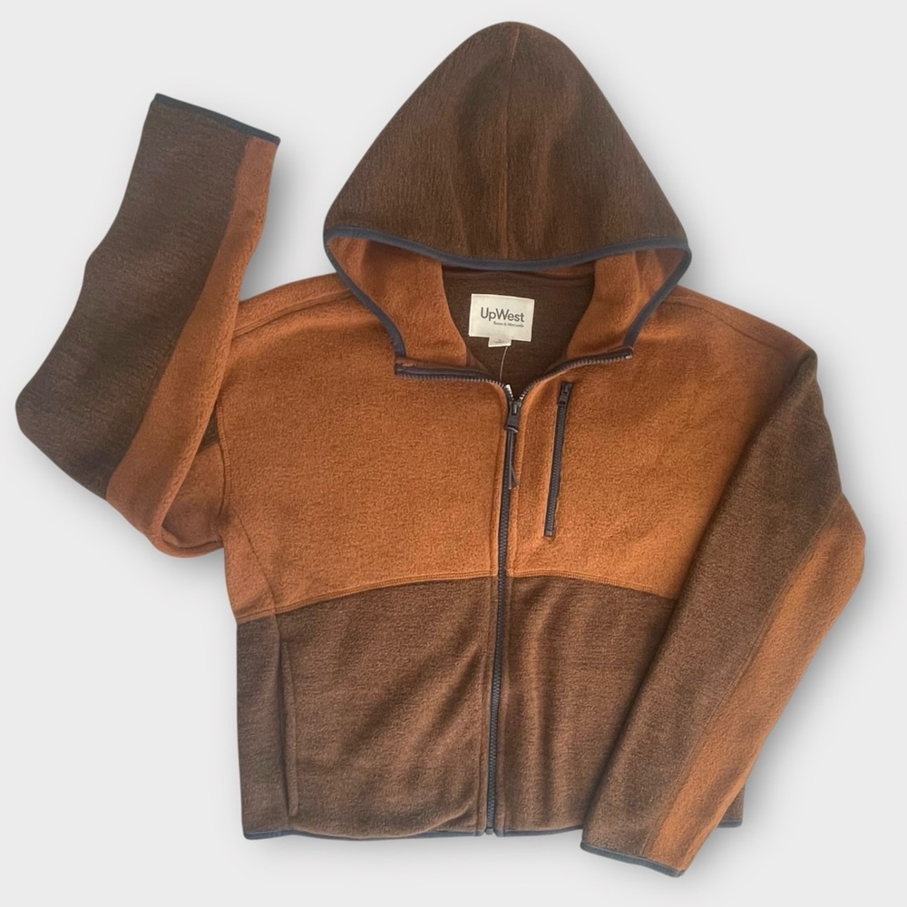 NEW UpWest Cropped Hoodie Jacket Womens Small Brown Sweater Sherpa Earthy Rustic - Picture 2 of 12
